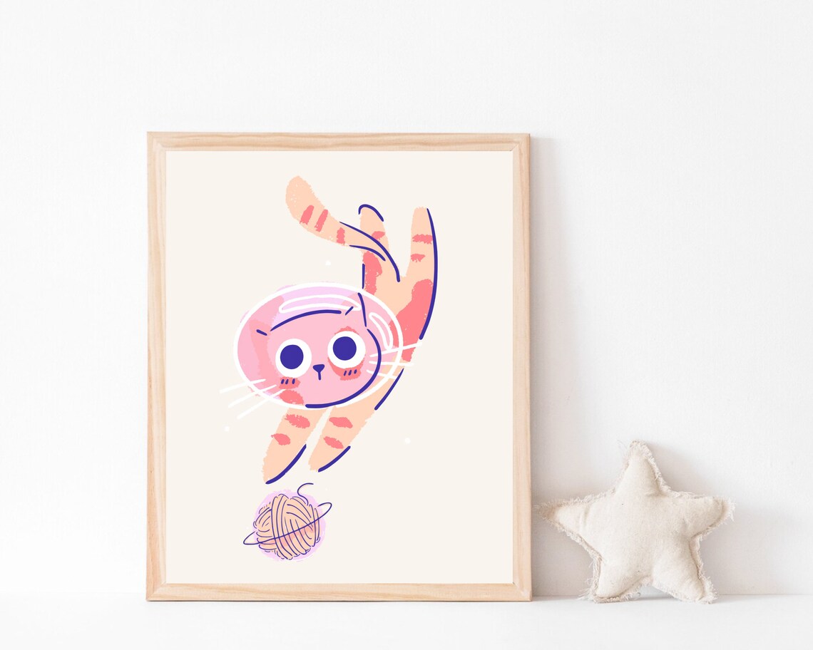 Cute Astronaut Cat In Space Nursery Art Print - Image 4