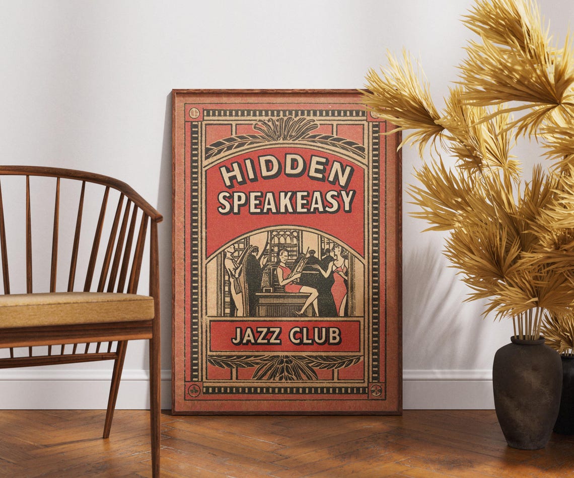 Hidden Speakeasy Jazz Club Retro 1920s Matchbox Red Bar Poster