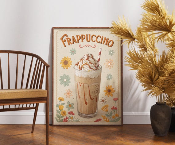 Vintage Frappuccino Poster Retro Coffee Art Caf Wall Decor Lover Gift Classic Shop Print Rustic Kitchen Artwork