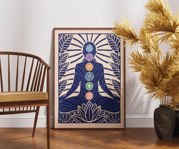 Chakra Meditation Linocut Harmony Yoga Spiritual Energy Zen Poster