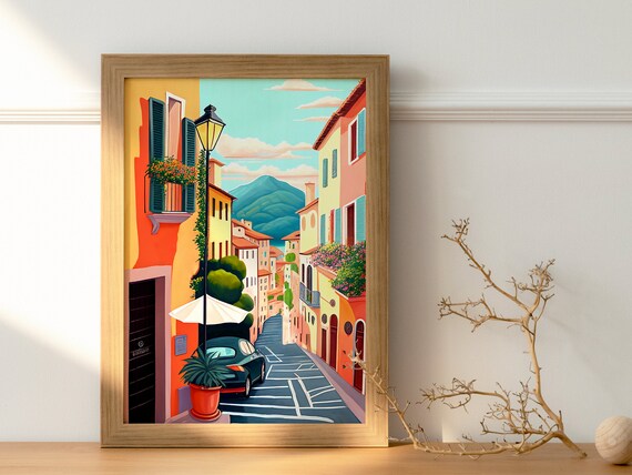 Lake Como Illustration, Italy Travel Poster