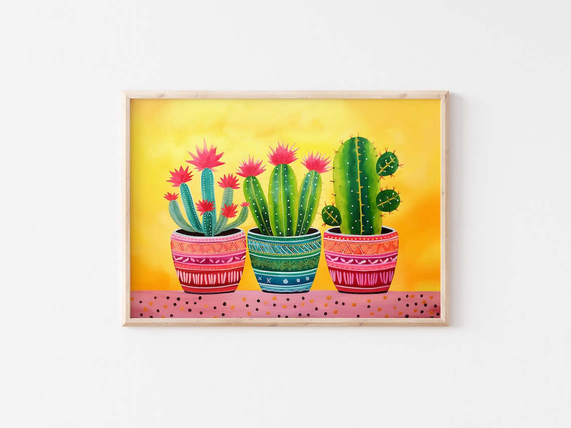 Cactus Folk Art Painting, Mexico Floral Art Print