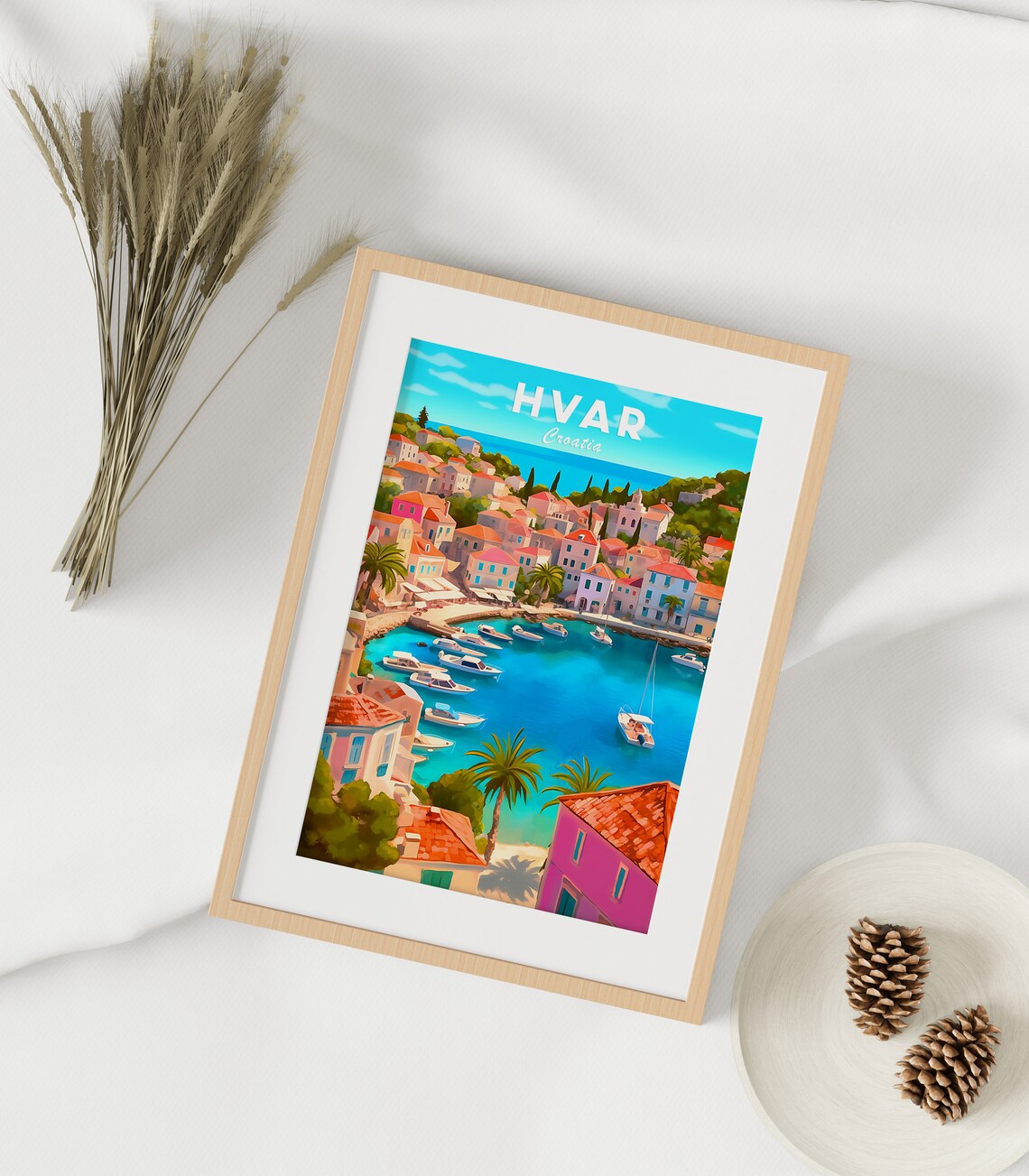 Hvar Travel Illustration, Croatia Cityscape Art Print - Image 2
