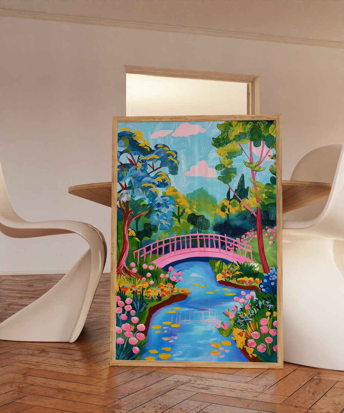 Pink Bridge In The Forest Art Print - Image 2