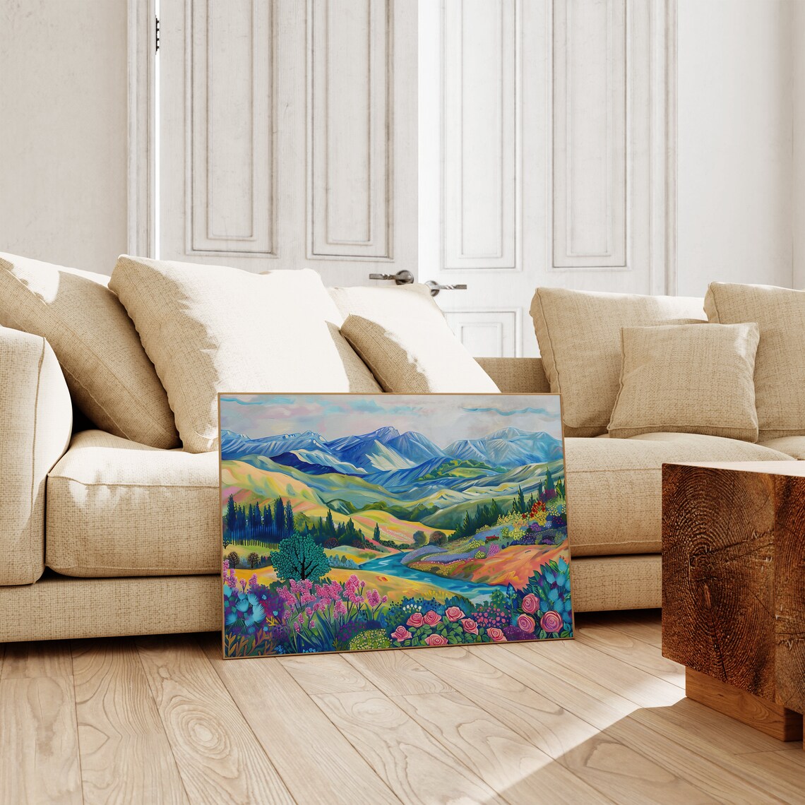 Blue Ranges Roses Floral Abstract Landscape Art Print - Image 2