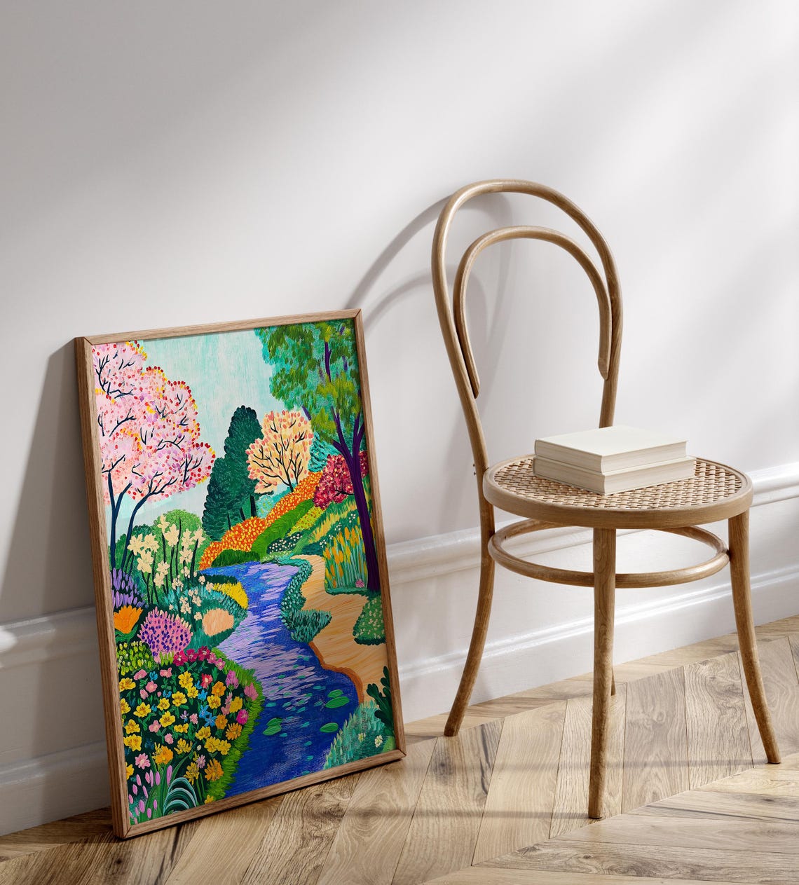 Colorful Floral Forest Blue Stream Blossom Trees Garden Art Print - Image 2