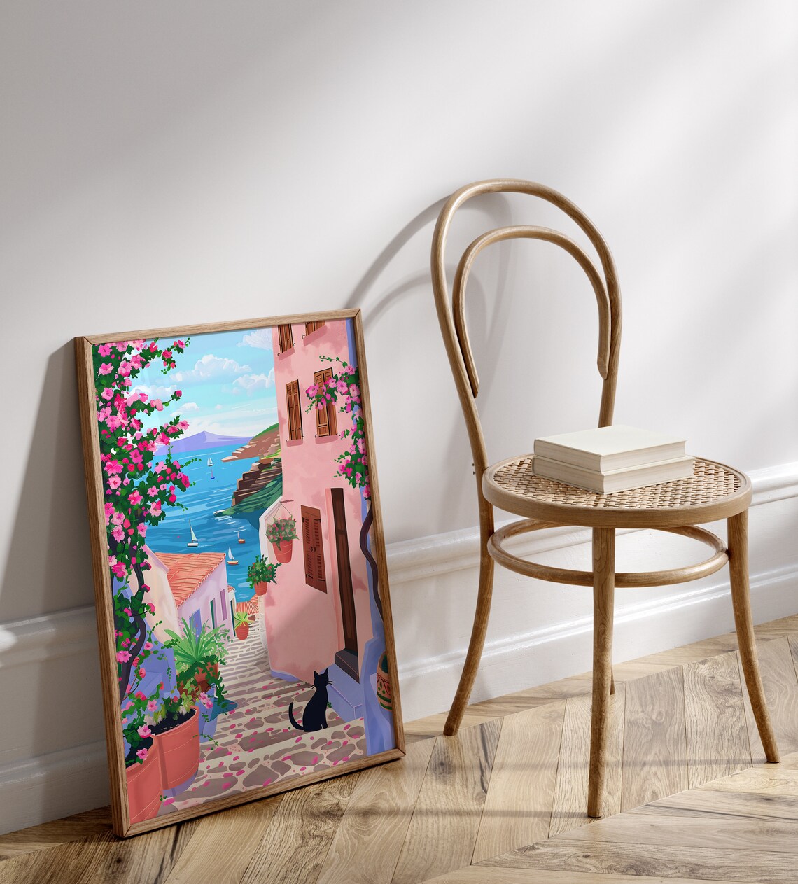 Greek Island Illustration, Greece Cat Art Print - Image 2