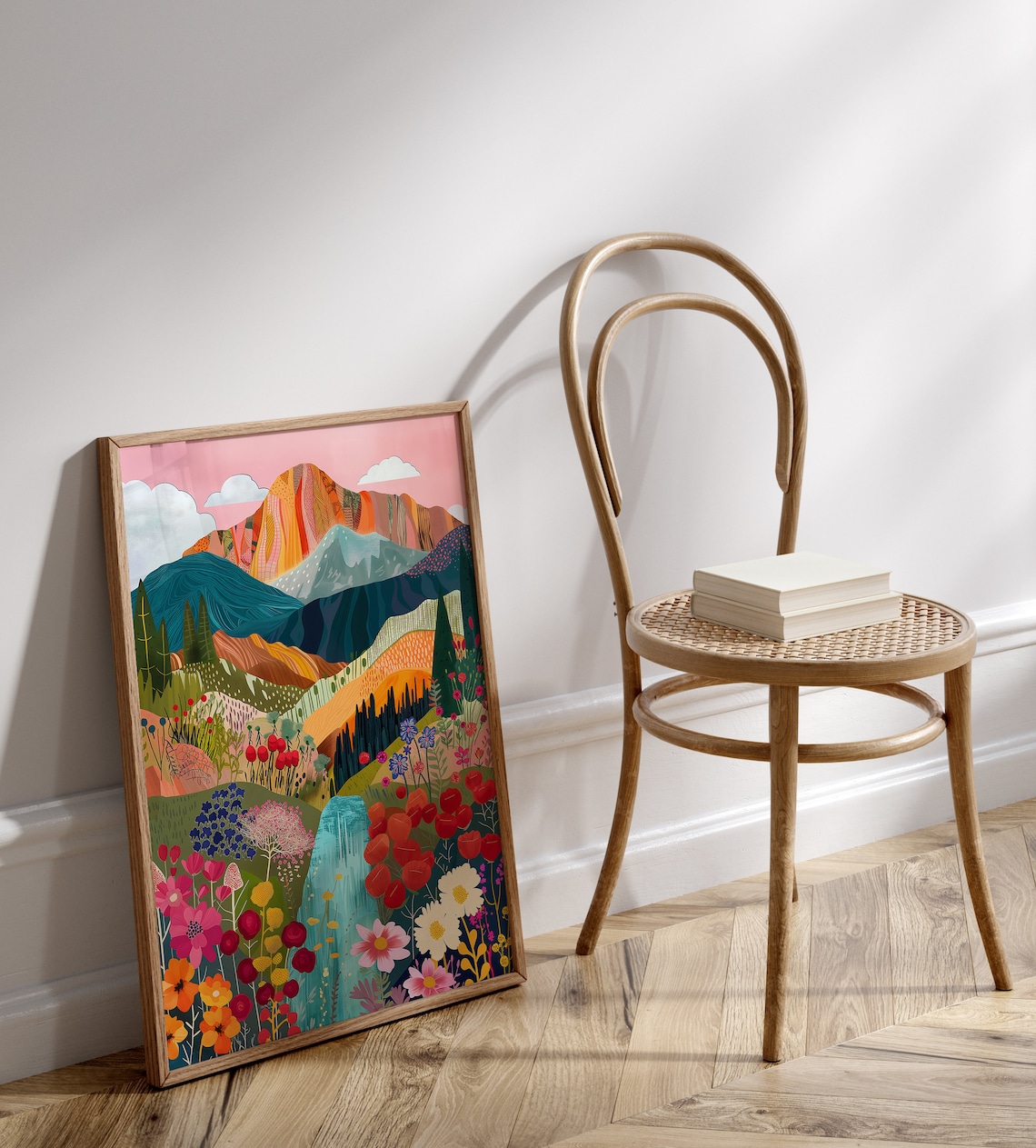 Abstract Patchwork Mountain Art Print, Colorful Scenery - Image 3