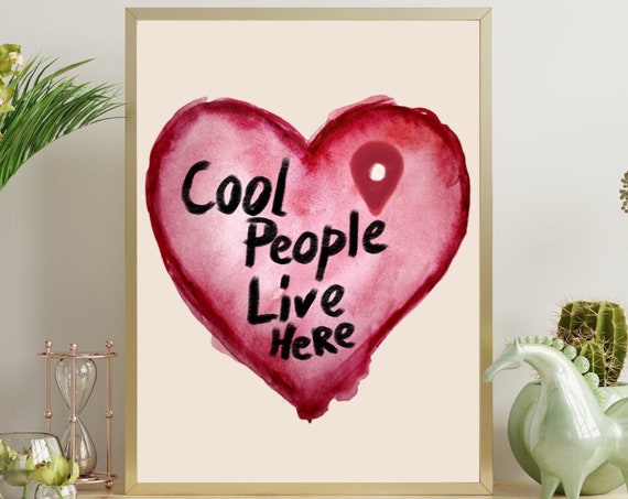 People Live Here Heart Print 70s Retro Wall Art Digital Download