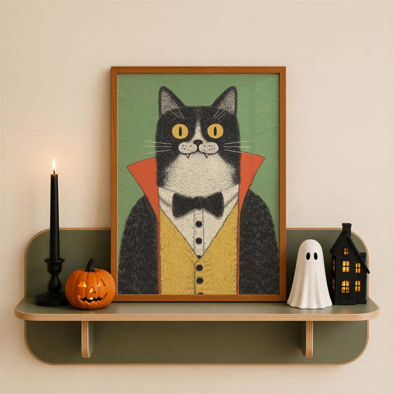 Vampire Black Cat Poster Anthropomorphic Animal Print