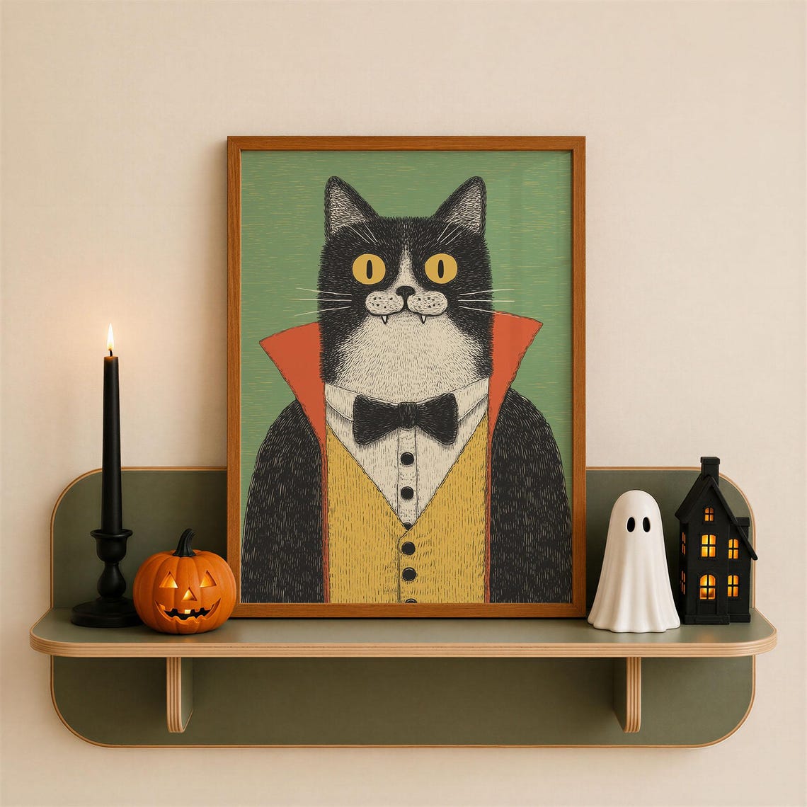 Vampire Black Cat Poster Anthropomorphic Animal Print