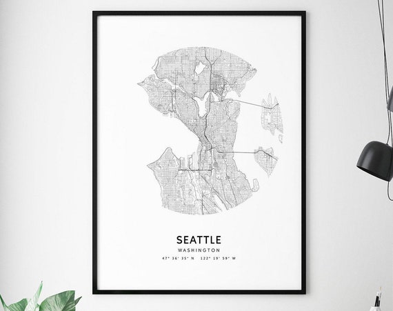 Seattle Map Print, Washington Minimalist Travel Poster