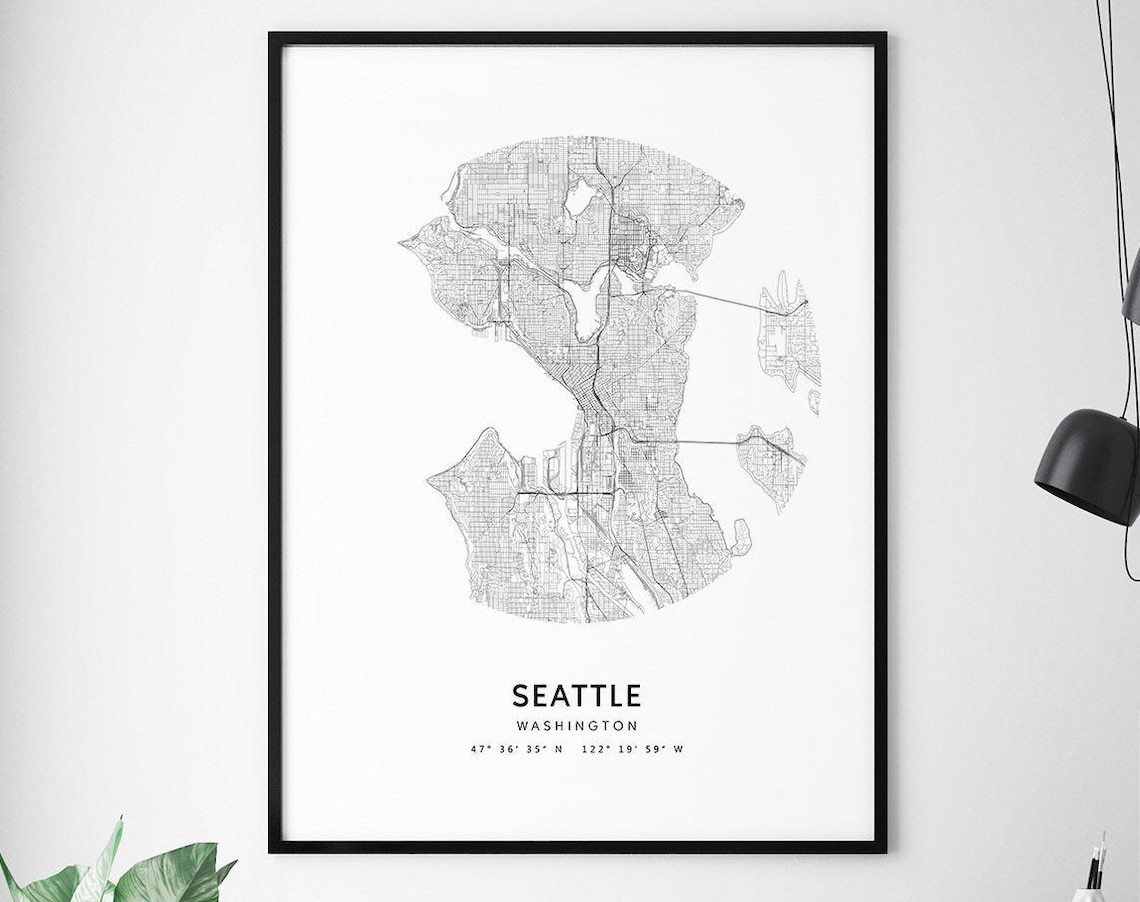 Seattle Map Print, Washington Minimalist Travel Poster