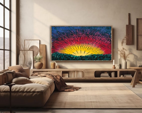 Rainbow Frame Tv Art Abstract Lg Tv Art Vintage Oil Painting Boho Midmod Large Art Modern Home Decor Instant