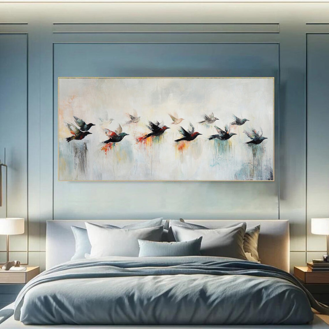 Colorful Birds in Flight Across a Soft Dreamy Pastel Sky Poster - Image 3