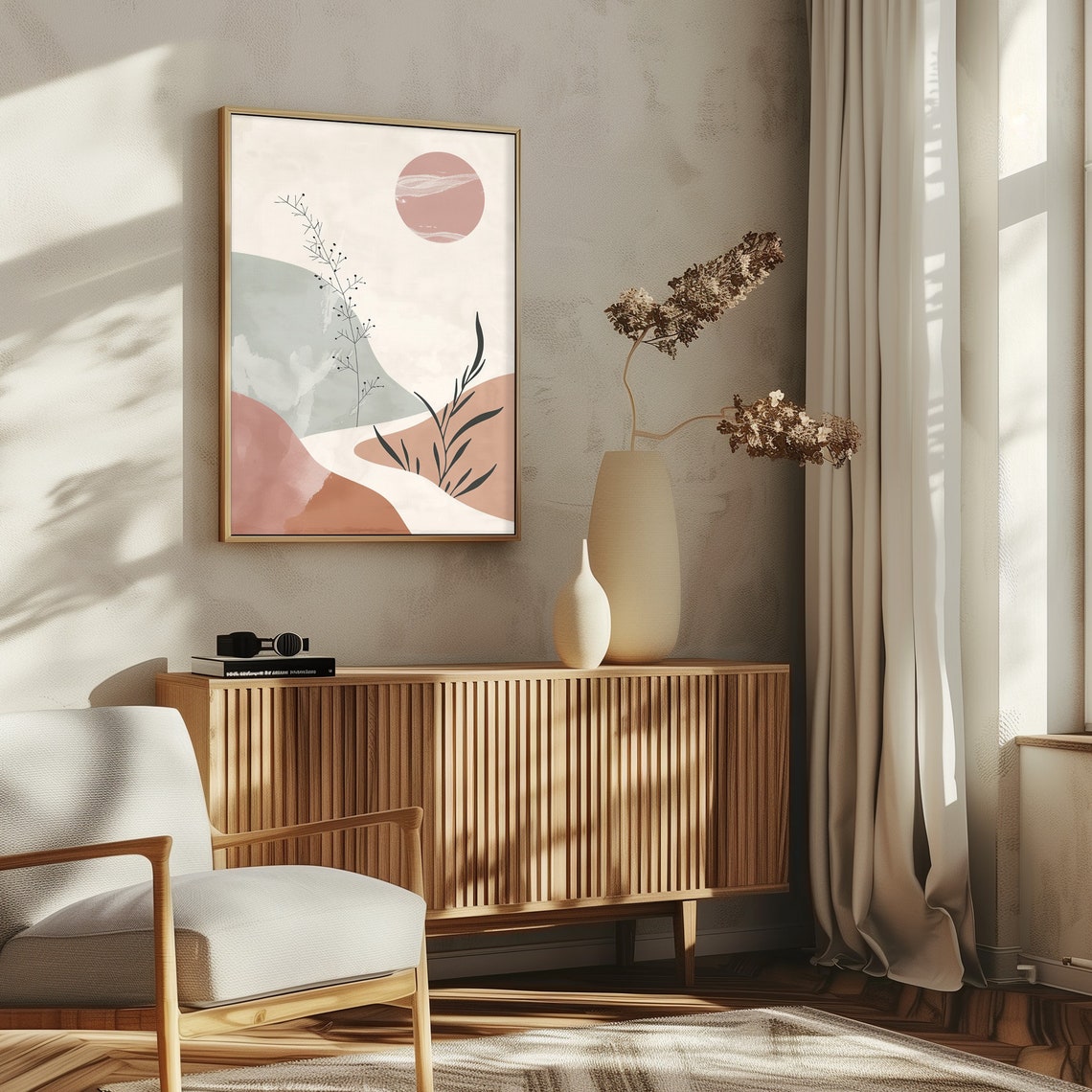 Rose Sun Minimal Botanical Hills Modern Abstract Landscape Poster - Image 2