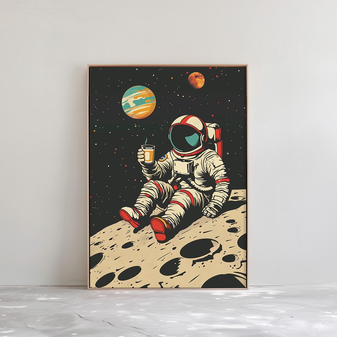 Astronaut Coffee Break Moon Retro Space Humor Funny Wall Poster