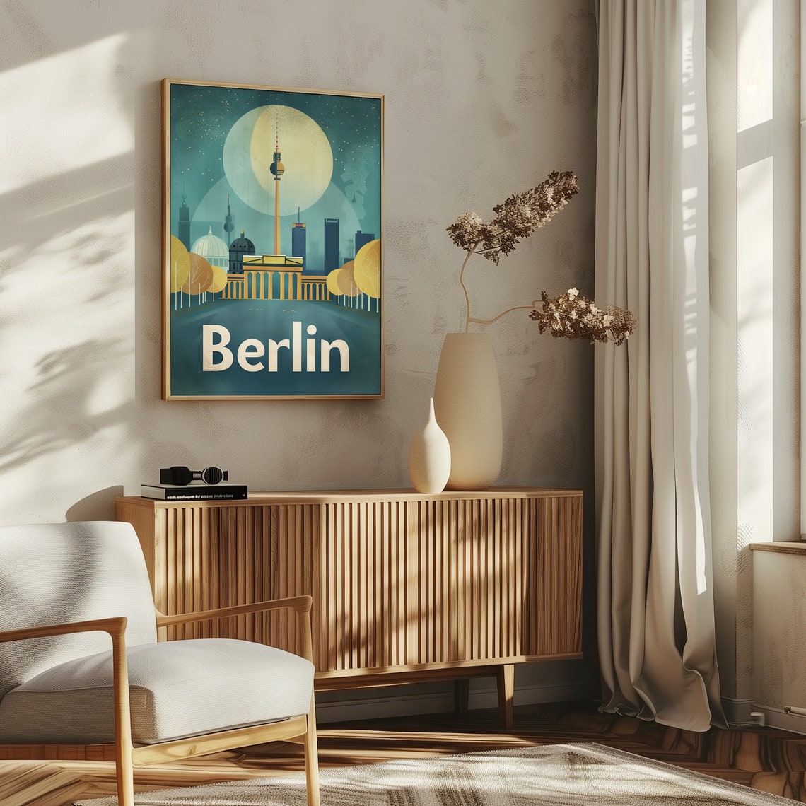 Vintage Berlin Travel Brandenburg Gate TV Tower Night Poster - Image 5