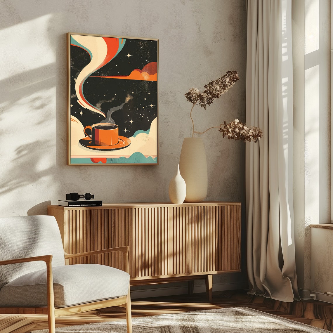 Retro Cosmic Coffee Cup Dream Under a Starry Night Sky Poster - Image 5