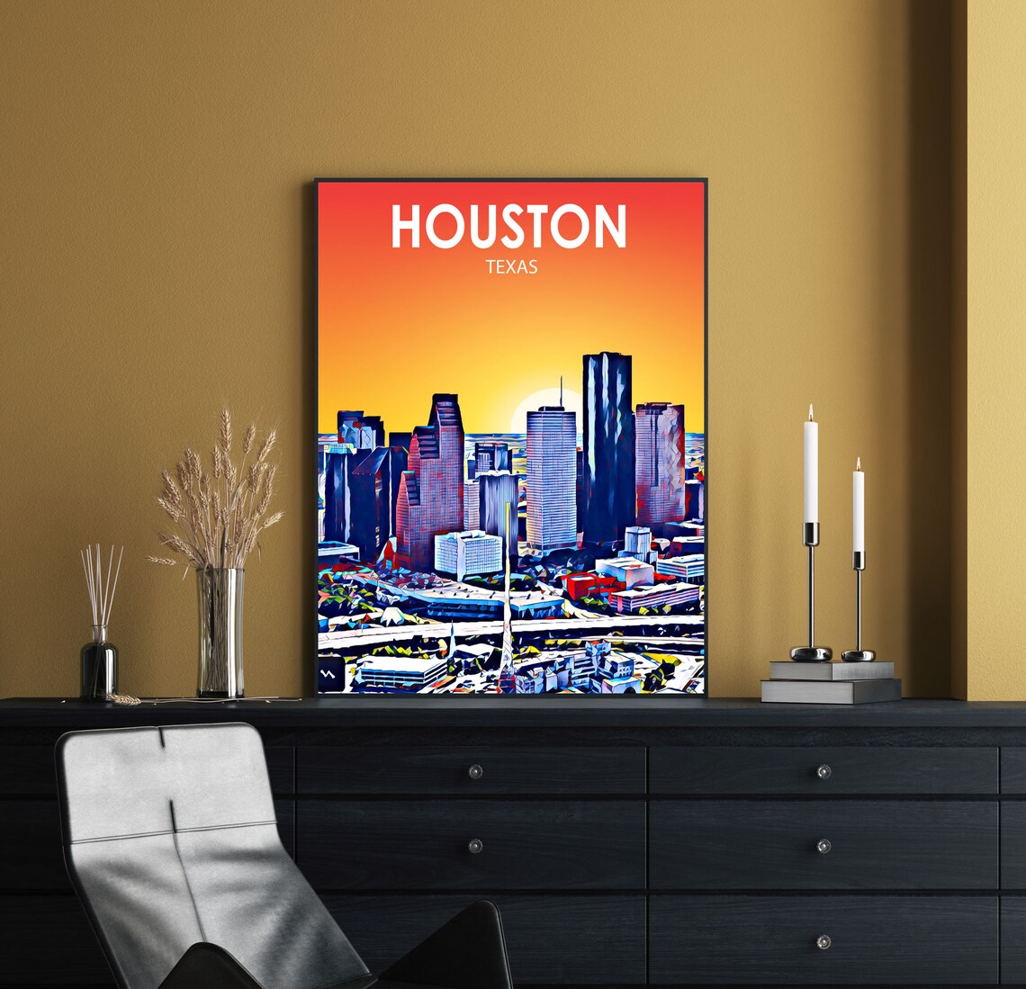 Houston Texas Sunset Downtown Skyline Modern City Art Poster - Image 2