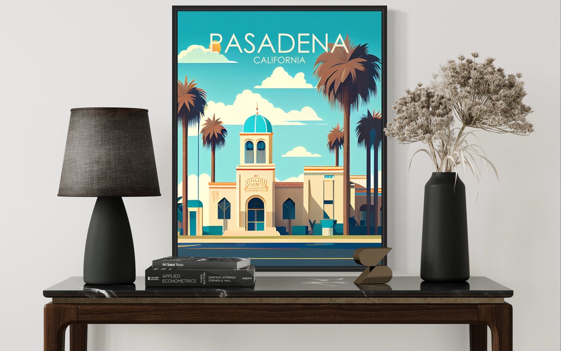 Pasadena California Mission Dome Palm Avenue Vintage Art Poster - Image 2
