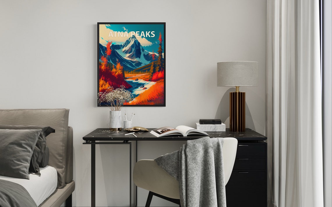 Atna Peaks Alaska Autumn Valley Snowy Mountain Travel Poster - Image 2