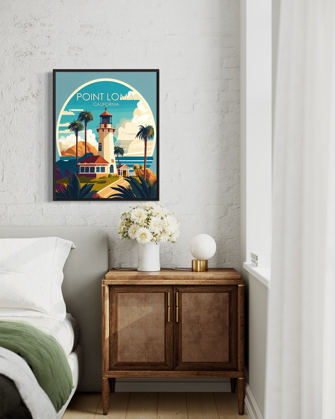 Point Loma California Poster with Historic Lighthouse and Palms - Image 3