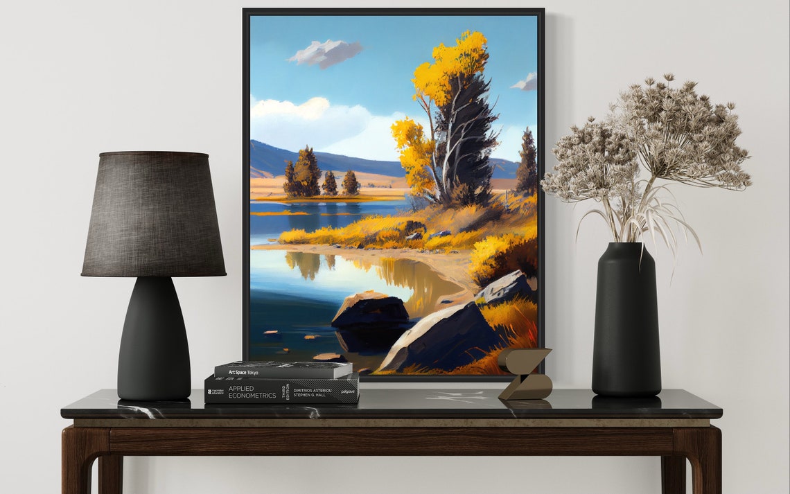 Falcon Lake Wyoming Golden Autumn Lakeshore Retro Scene Poster - Image 2