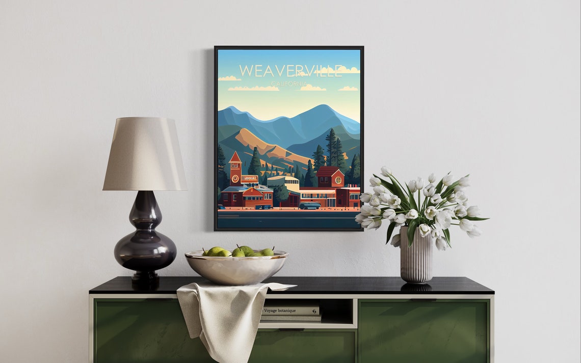 Weaverville California Vintage Mountain Town Winter Scene Poster - Image 2