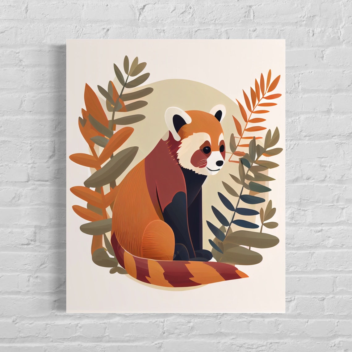 Red Panda Sitting Among Autumn Leaves Cute Wildlife Art Poster