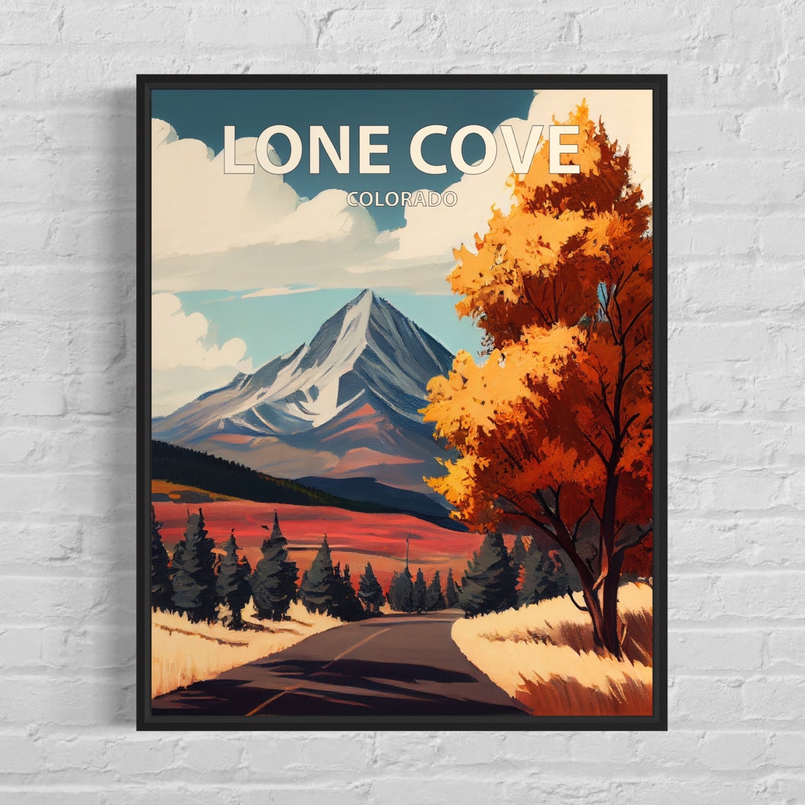 Lone Cone Colorado Autumn Road Beneath Mountain Peak Retro Poster