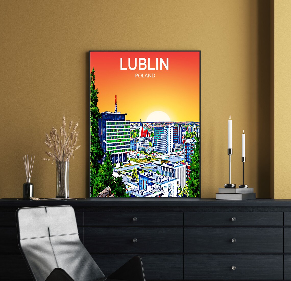 Lublin Poland Sunset City Skyline Colorful Modern Art Poster - Image 2