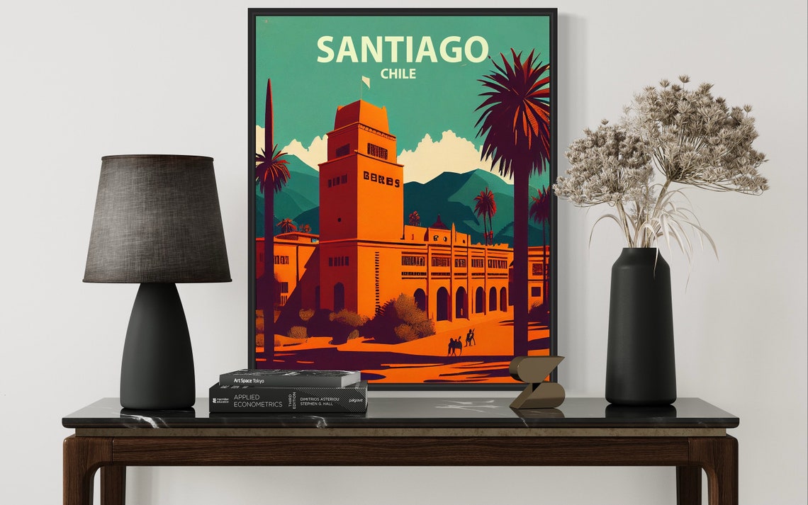 Santiago Chile Historic Orange Tower Andes Retro Travel Poster - Image 3
