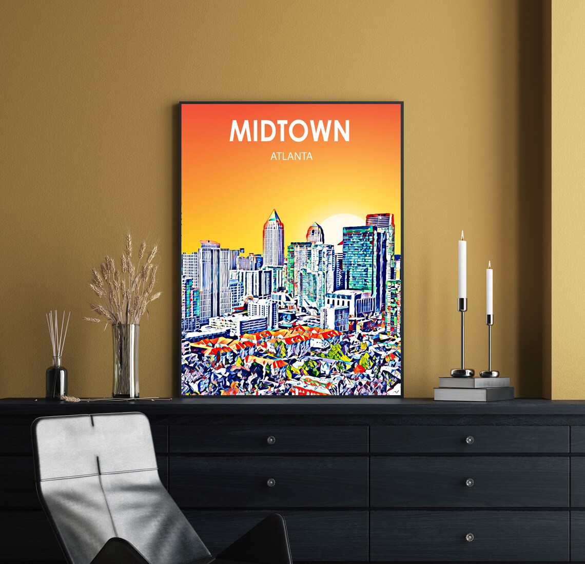 Midtown Atlanta Georgia Colorful Sunset Skyline City Travel Poster - Image 2