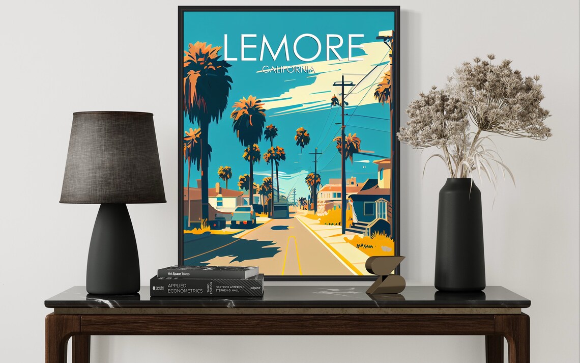 Lemore California Retro Palm Lined Street Vintage Travel Poster - Image 3
