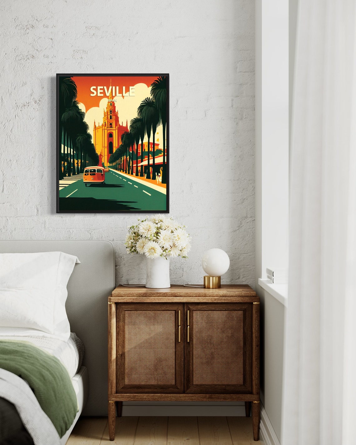 Seville Spain Giralda Tower Palm Lined Street Retro Travel Poster - Image 2