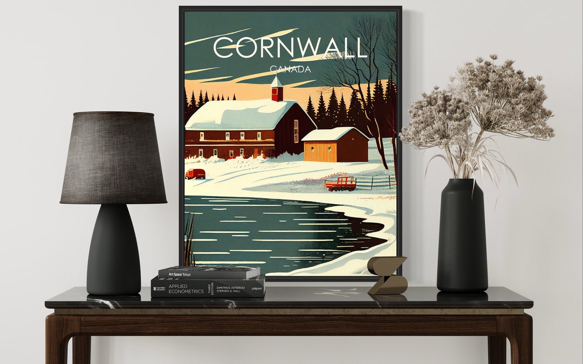 Cornwall Canada Snowy Riverside Church Winter Vintage Art Poster - Image 2