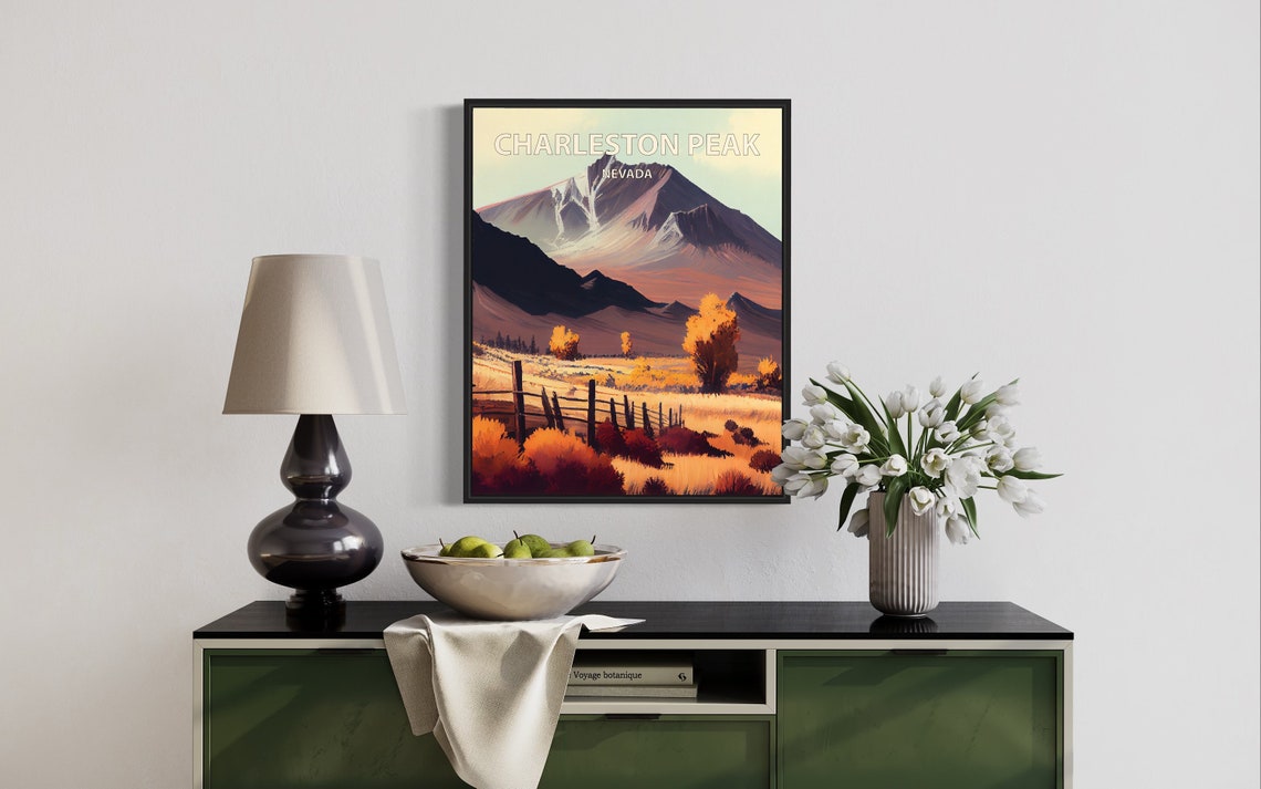 Charleston Peak Nevada Autumn Desert Valley Mountain Travel Poster - Image 3