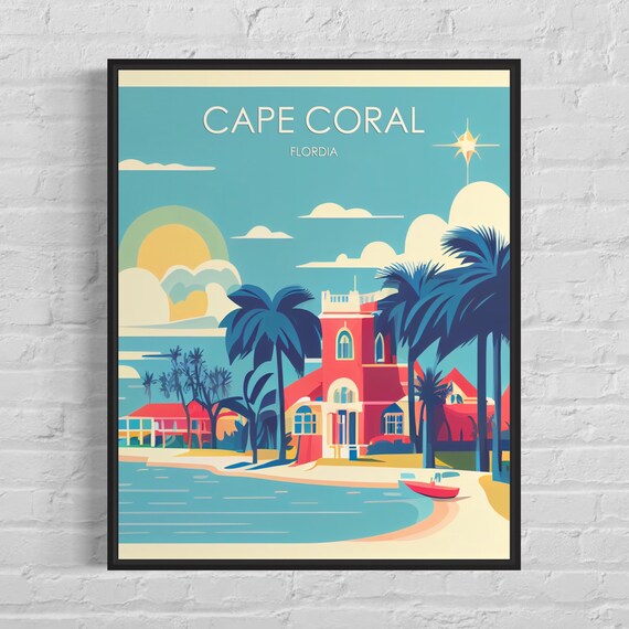 Cape Coral Florida Retro Art Print Cape Coral Wall Art Illustration Cape Coral Vintage Minimal Design Poster