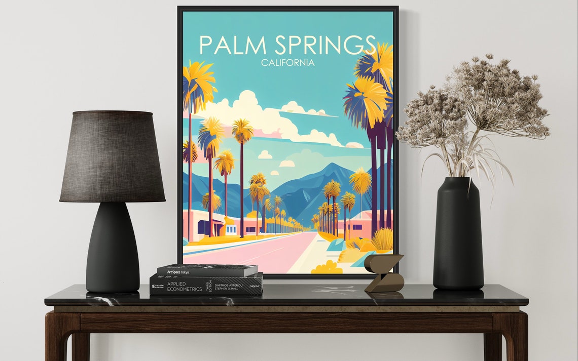 Palm Springs California Palm Lined Road Vintage Travel Poster - Image 3