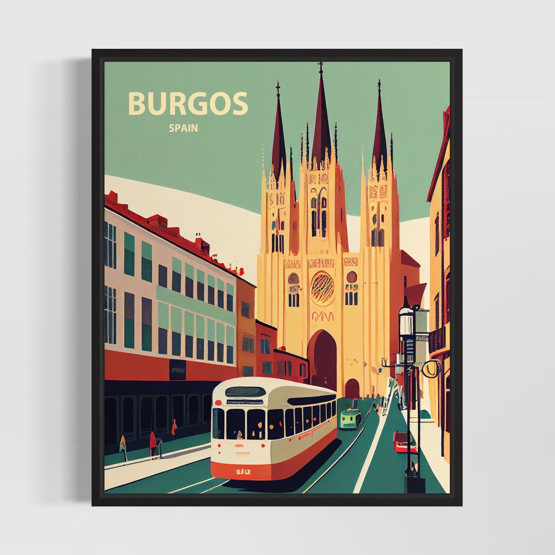 Burgos Spain Cathedral Gothic Spires Vintage Minimal Travel Poster