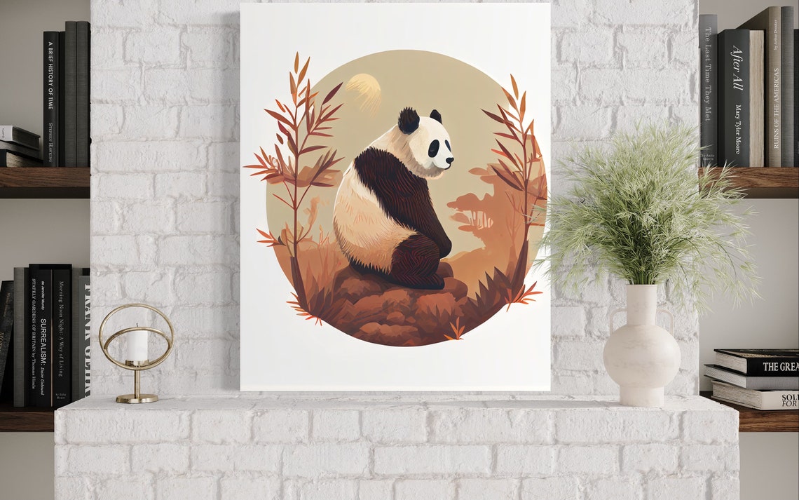 Giant Panda Resting Among Autumn Bamboo Warm Retro Art Poster - Image 3