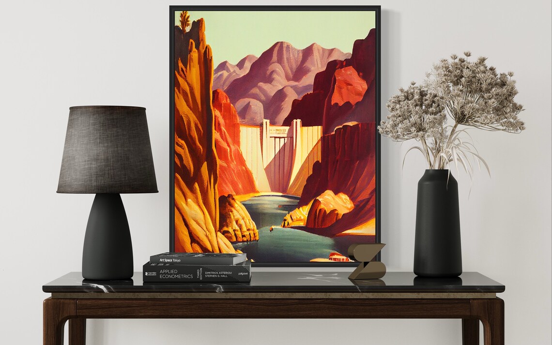 Hoover Dam Nevada Vintage Red Canyon Landmark Scenic Travel Poster - Image 3