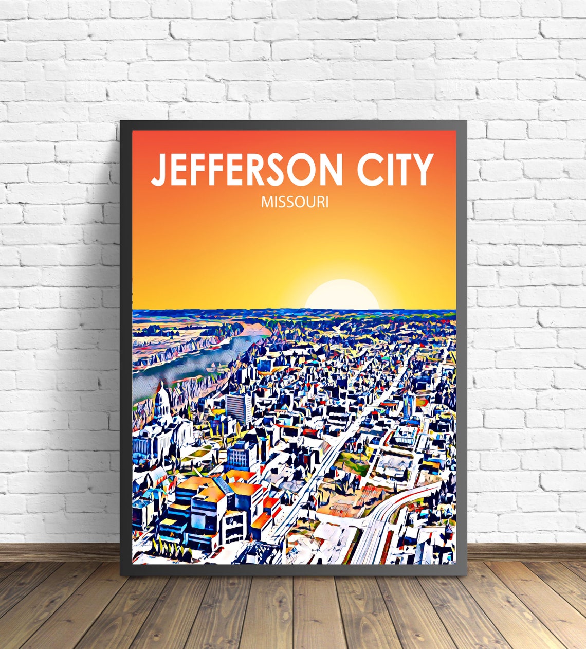 Jefferson City Missouri Sunset River Bend Aerial Skyline Poster