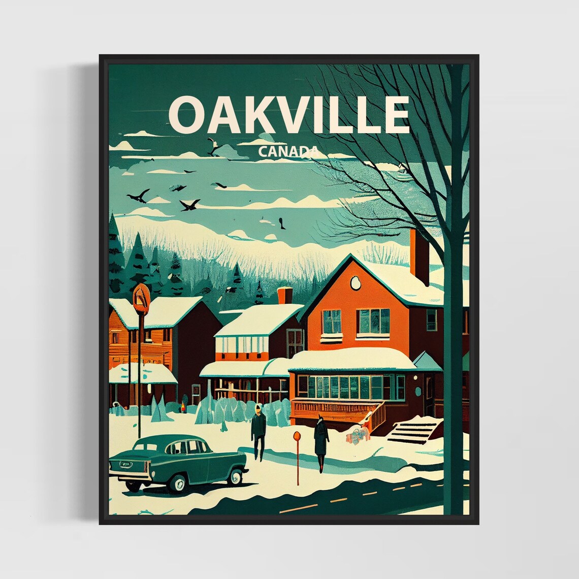 Oakville Canada Snowy Small Town Street Vintage Travel Poster