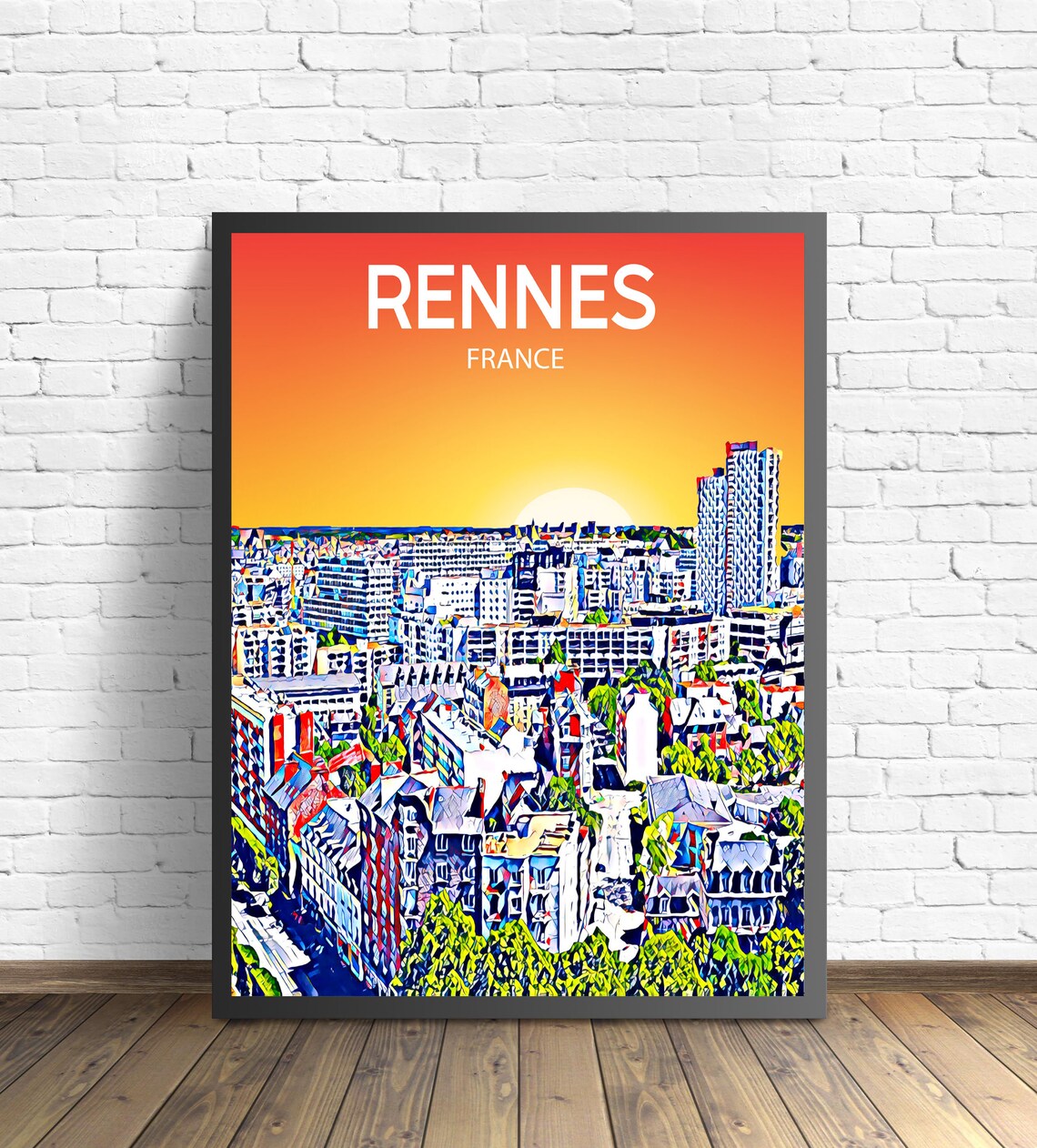 Rennes France Sunset Cityscape Breton Urban Skyline Art Poster