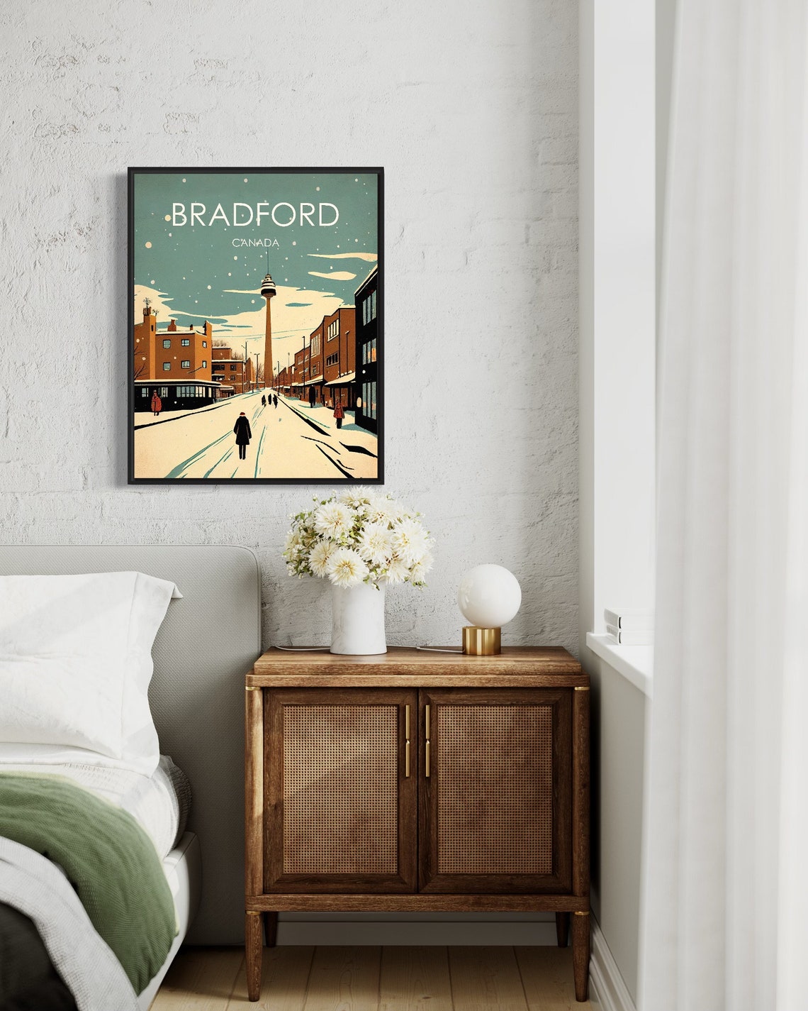 Bradford Canada Snowy Main Street Tower Winter Vintage Scene Poster - Image 3