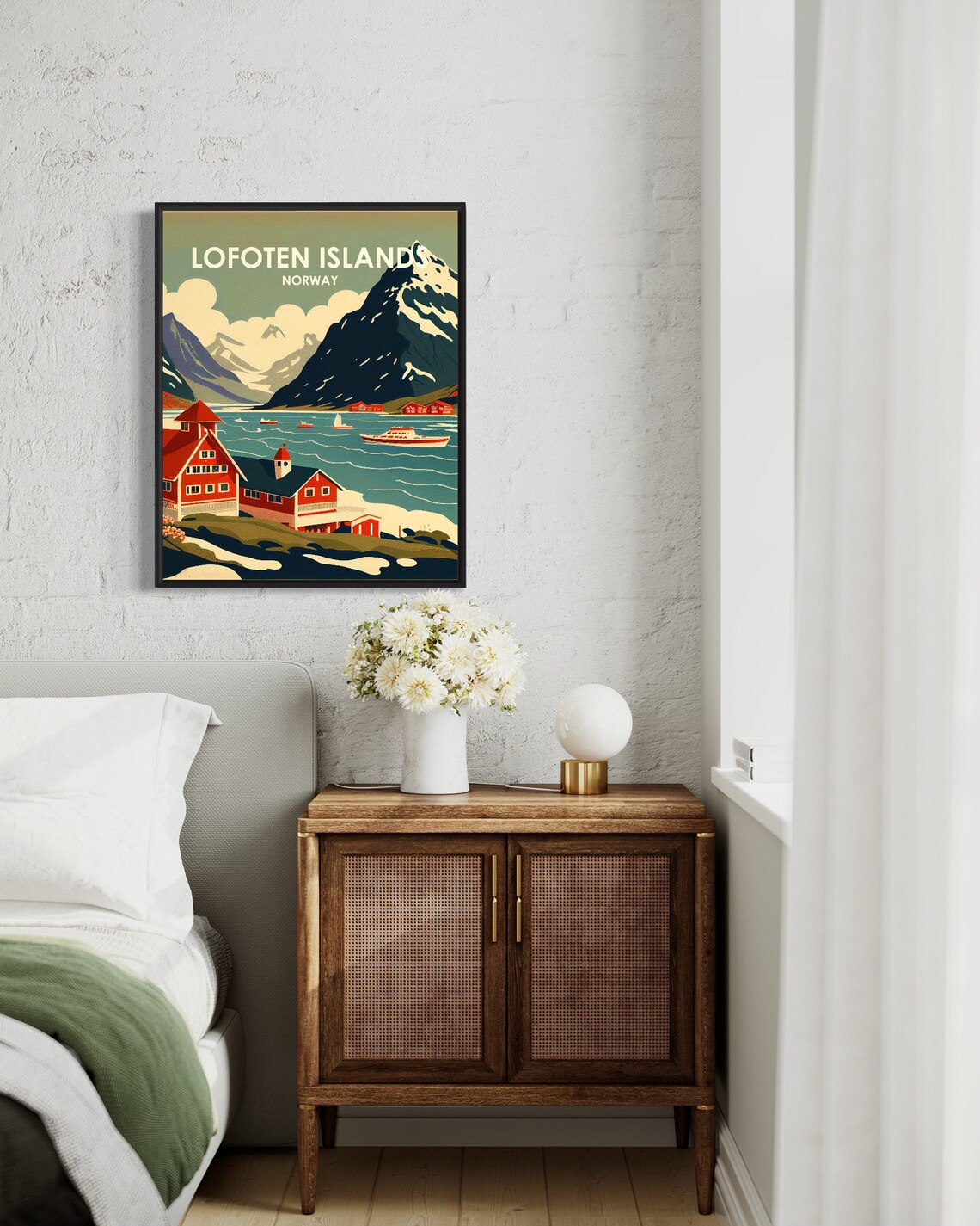 Lofoten Islands Norway Fjord Red Cabins and Boats Art Poster - Image 2