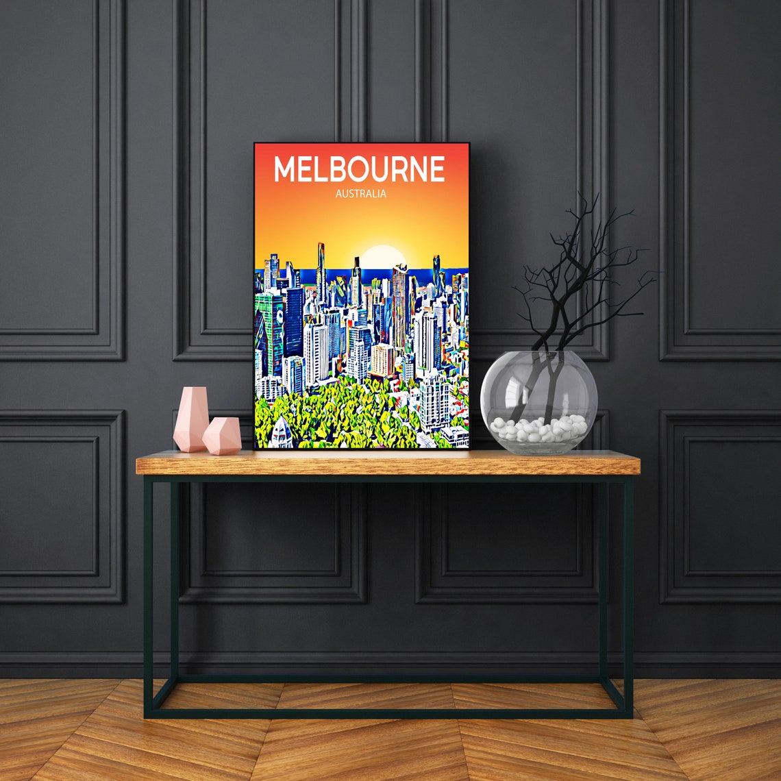 Melbourne Australia Skyscrapers Golden Sunset Bay Skyline Poster - Image 3