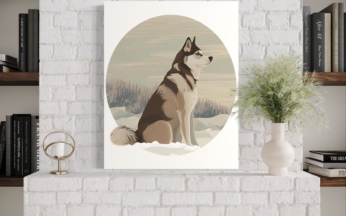 Siberian Husky Winter Forest Portrait Circular Illustration Art Print - Image 3